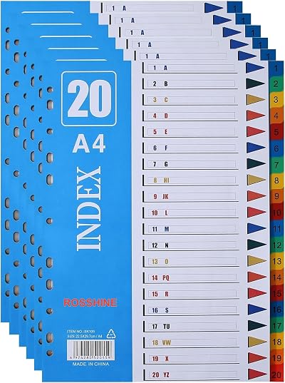 ROSSHINE 1-20 Part File Dividers A4 6Pack Multi-Color 11-Hole Pre-Punched
