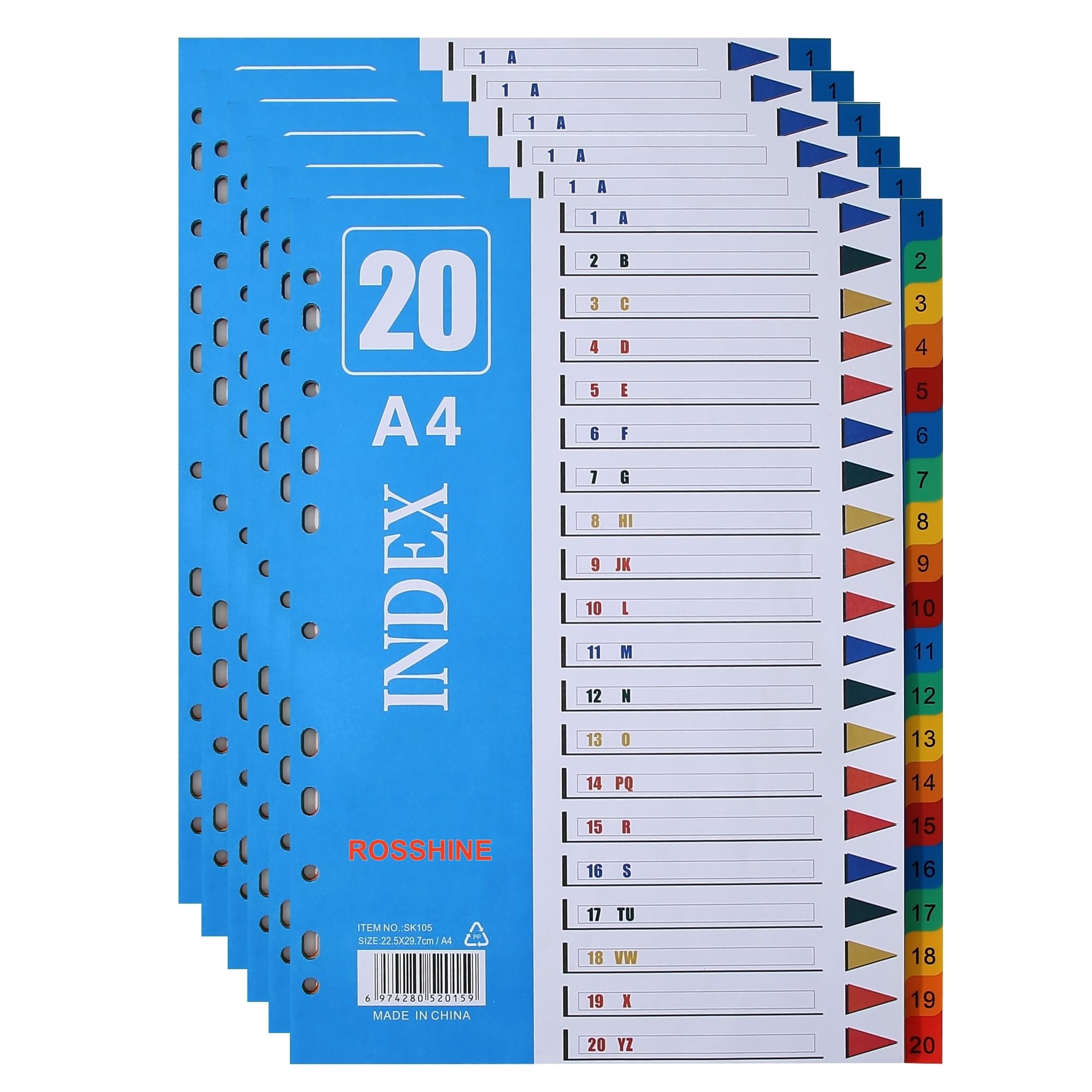 1-20 Part File Dividers A4,【6Pack】 Plastic A4 Folder Dividers for Ring Binders with11-Holes & Content List, Multi-Colour Index Dividers for Lever Arch Files Ideal for Office School