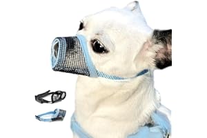 MOIILAVIN Dog Muzzle 2 PCs,Soft Air Mesh Muzzle Breathable for Small Medium Breeds, Prevent Biting Vet Visit Grooming XXS XS S (Blue, Black)