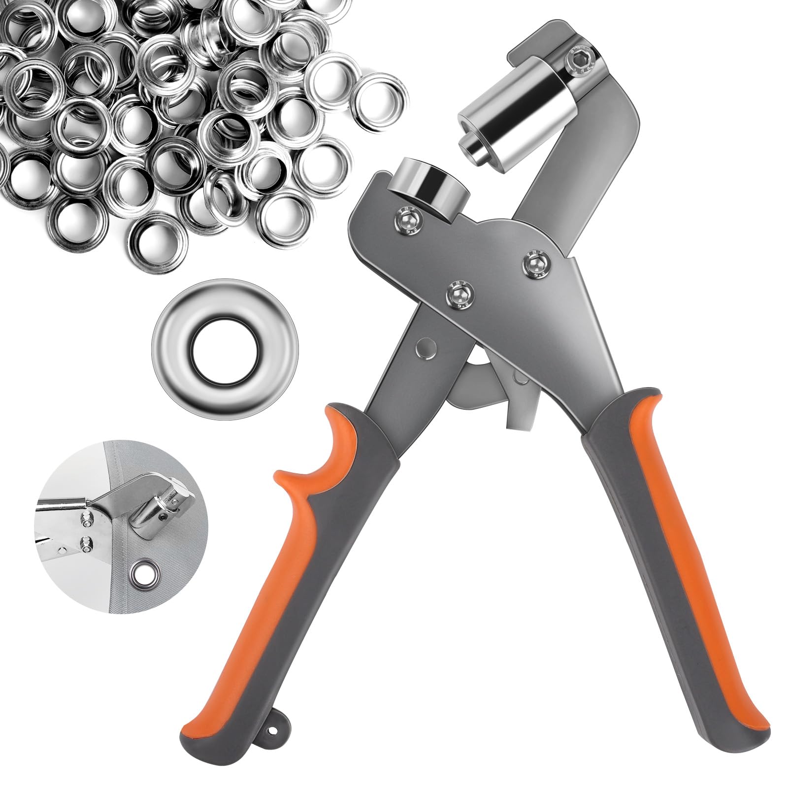 Eyelet Punch Kit, Professional Magnetic Grommets Eyelets Set with 300 Eyelets (10mm), Grommet Press Hole Punch Plier, Handheld Eyelet Pliers Grommet Kit for Tarpaulin, Fabrics, PVC banners,etc(10mm)
