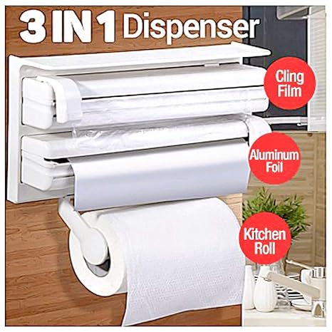 Sevia 3 In 1 Kitchen Wall Mounted Paper Towel Holder Cling Film