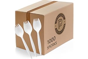 Plasticpro Cutlery Plastic Sporks Medium Weight Disposable Silverware White (1000 Count)