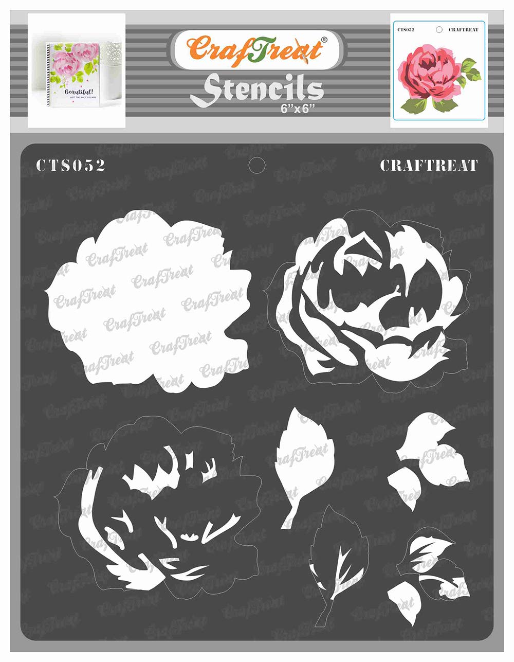 CrafTreat Reusable Layered Stencils for Crafts Vintage - Rose Stencil - Size:6X6 Inches - Rose Flower Stencils for Painting on Concrete, Canvas, Fabric, Wood - Layering Stencils for Card Making