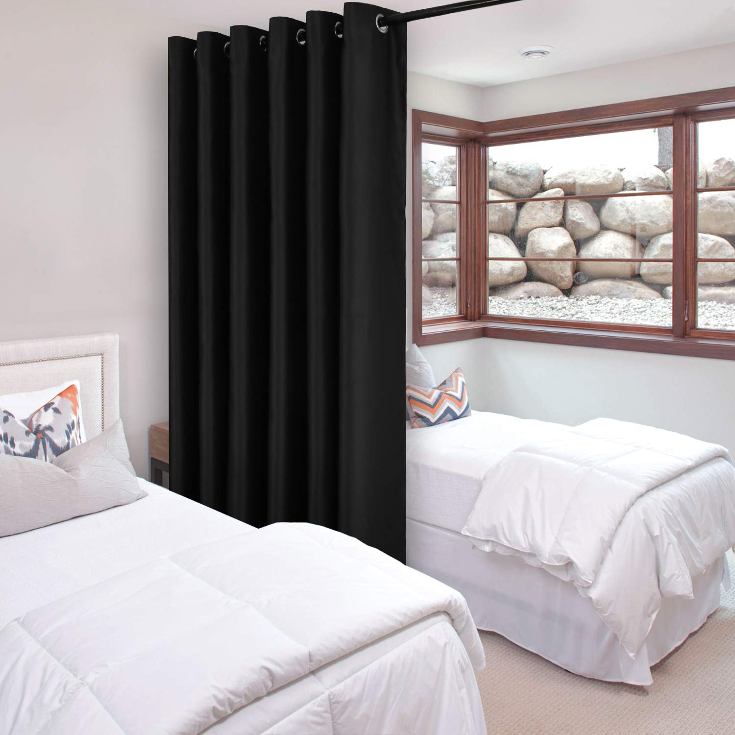 DWCN Total Privacy Room Divider Blackout Curtain - Thermal Curtains for Patio Door, Living Room, Bedroom Partition and Shared Office Space, 1 Grommet Curtain Panel, 8.3ft Wide x 7ft Tall, Black — image 1