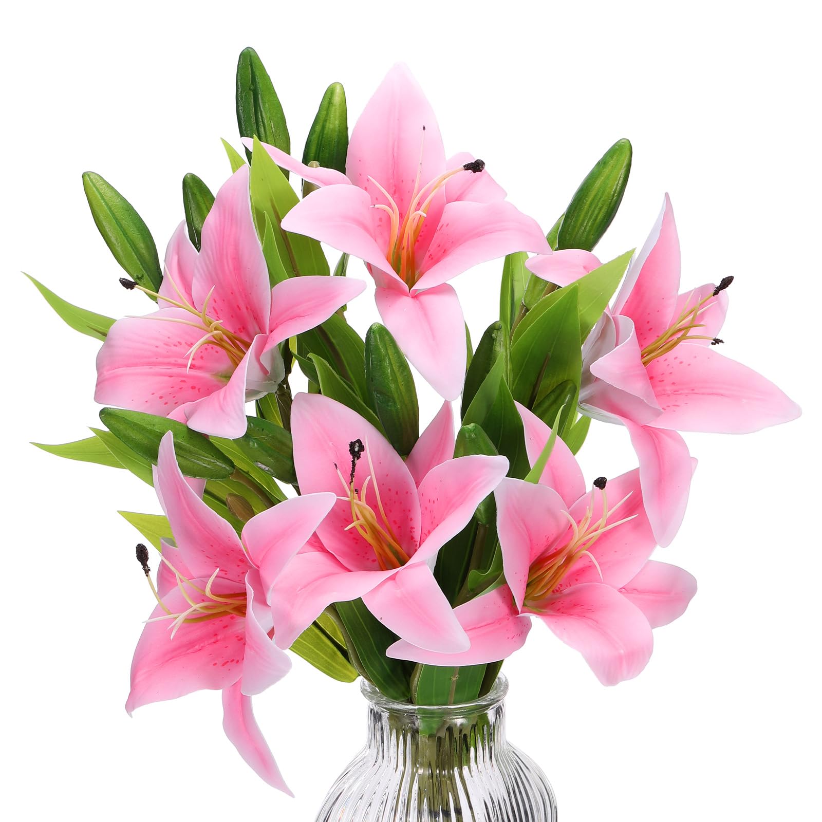 PATIKIL Lily Fake Flowers, 6PCS Lily Artificial Flowers Artificial Lily Silk Faux Flowers in Vase Real Touch for Home Decor Centerpiece Table Decorations Dining Room, Pink