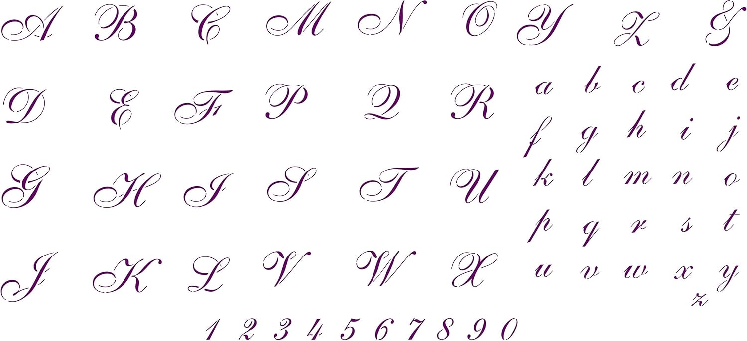 Cursive Stencils - 2.5cm (3X Sheets) - Reusable Writing Letters Numbers ABC Alphabet Font Wall Stencil Template