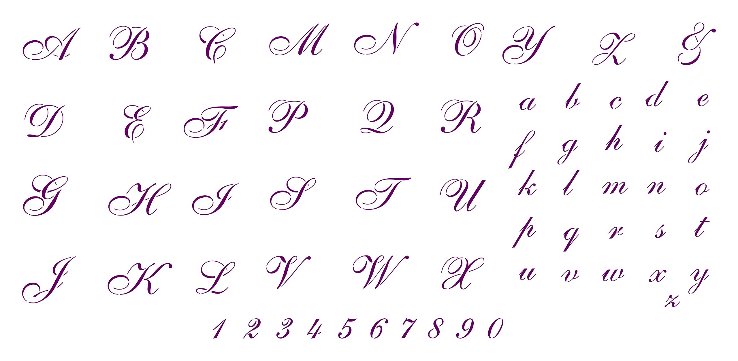 Cursive Stencils - 2.5cm (3X Sheets) - Reusable Writing Letters Numbers ABC Alphabet Font Wall Stencil Template