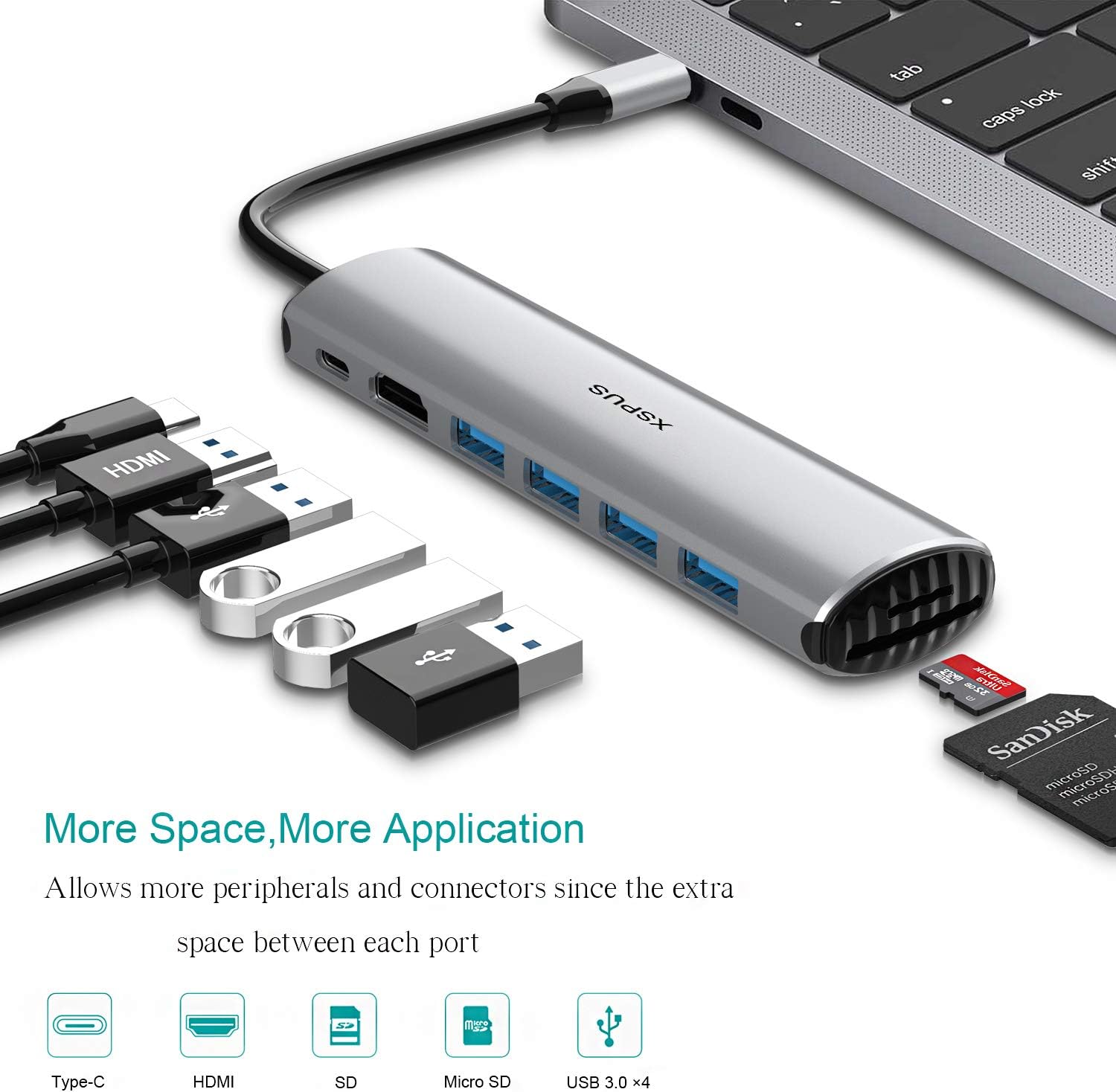 USB C Hub MacBook Pro Adapter - 8 in 1 Portable Aluminum USB C Dongle with USB C Charging, USB C to HDMI, 4 USB 3.0 Ports, SD/TF Card Reader, Compatible for MacBook Pro and More Type C Devices: Computers & Accessories