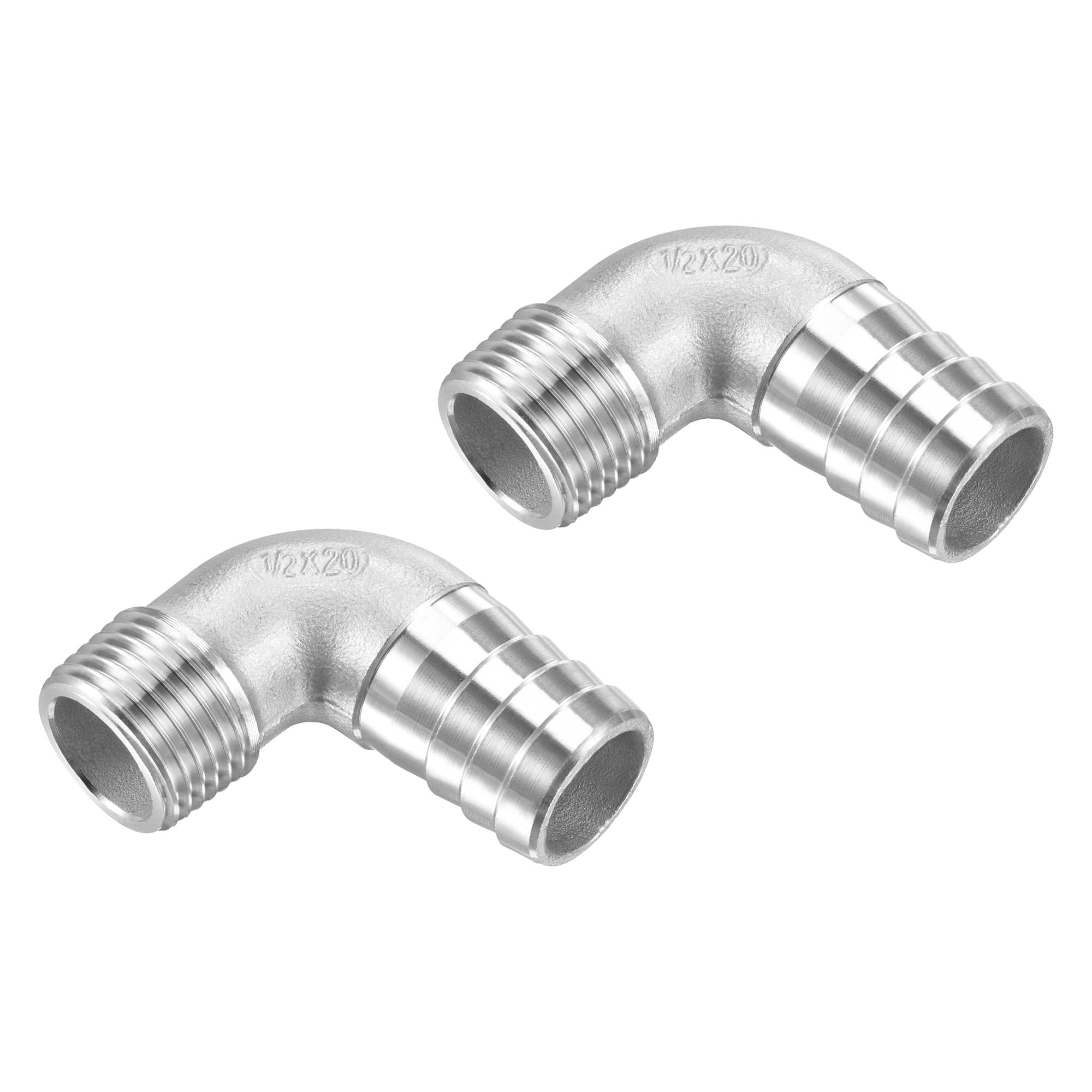 M METERXITY 2 Pack Hose Barb Fittings - 90 Degree Elbow Stainless Steel 20mm Pipe Connector Apply to Water Fuel (G1/2 Male Pipe)