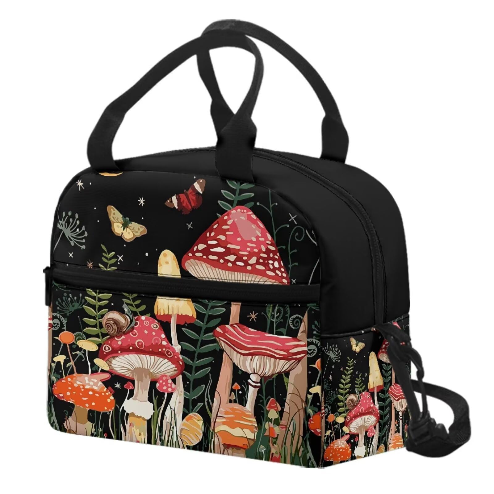 HELLHERO Mushroom Lunch Bag for Kids Girls Insulated Tote Bags Cooler Lunchbox Snacks Containers Butterfly Lunch Boxes Meal Prep Storage Pouch for Women Work Office Travel Outdoor