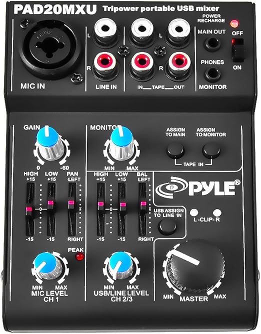 PylePro 5 Channel Professional Compact Audio Mixer with USB Interface