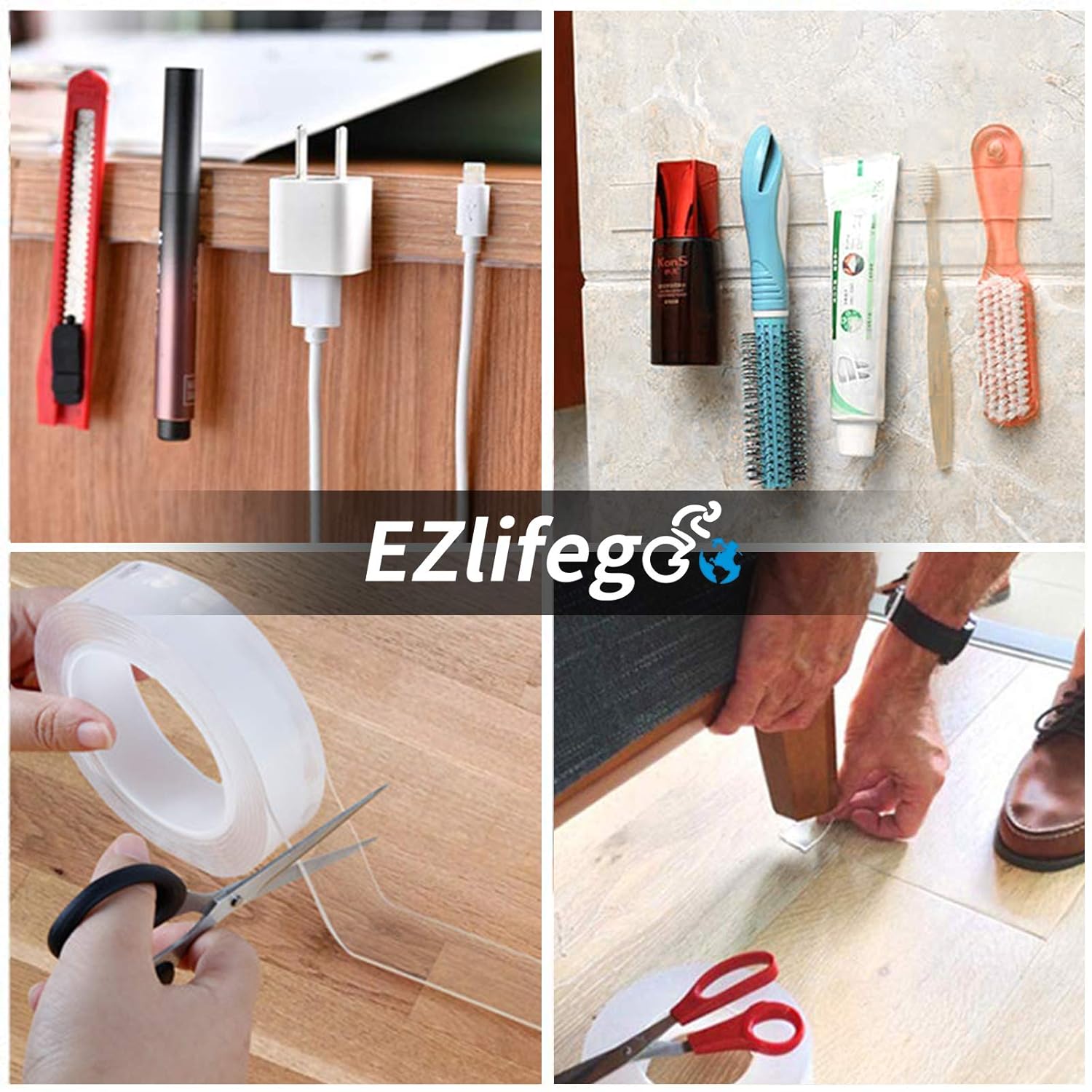 EZlifego Double Sided Tape Heavy Duty (9.85FT), Multipurpose Removable Mounting Tape Adhesive Grip,Washable Strong Sticky Wall Tape Strips Transparent Tape Poster Carpet Tape for Paste Items,Household: Industrial & Scientific