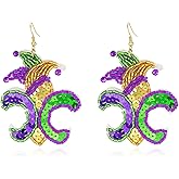 Mardi Gras Earrings Bling for Women, Beaded Mardi Gras Earrings, Mardi Gras Beaded Earrings