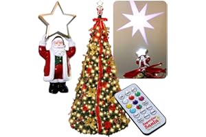 STAR SHOWER Superstar Santa Pop-Up Signature Series Christmas Tree, 7FT, Pre-Lit w/300 LED Lights, AS SEEN ON TV, Santa Topper Projects North Star, Opens Instantly, Fully Decorated, 7 Colors, 32 Modes w/Remote