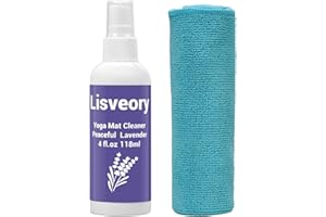 LISVEORY Yoga Mat Cleaner Spray (Peaceful Lavender), No Slippery Residue, Add Organic Essential Oils, Safe Deep Clean for All Type of Materials Exercise Mats, With Microfiber Towel (4oz/118ml)