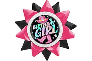 SKJIAYEE Disco Cowgirl Birthday Girl Buttons Pins for Women Handmade(3.8 * 3.8inch), Black Pink Grosgrain Ribbon Tinplate Badge for Western Rodeo Birthday Party Decorations Supplies Gifts Favors