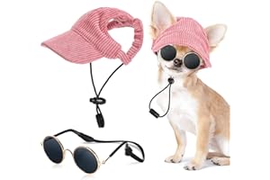 Jadive Small Dog Sun Hat with Ear Holes, Dog Cat Sunglasses with Anti-Slip Silicone Rope Baseball Cap Adjustable Puppy Sunbonnet Headdress Beach Visor Hat for Puppies Summer Outdoor(Pink)