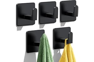 Auxmir Self Adhesive Hooks for Coat Towel, 7KG Heavy Duty Towel Hooks Stick on Wall and Door, 5 Pack Stainless Steel Waterpro