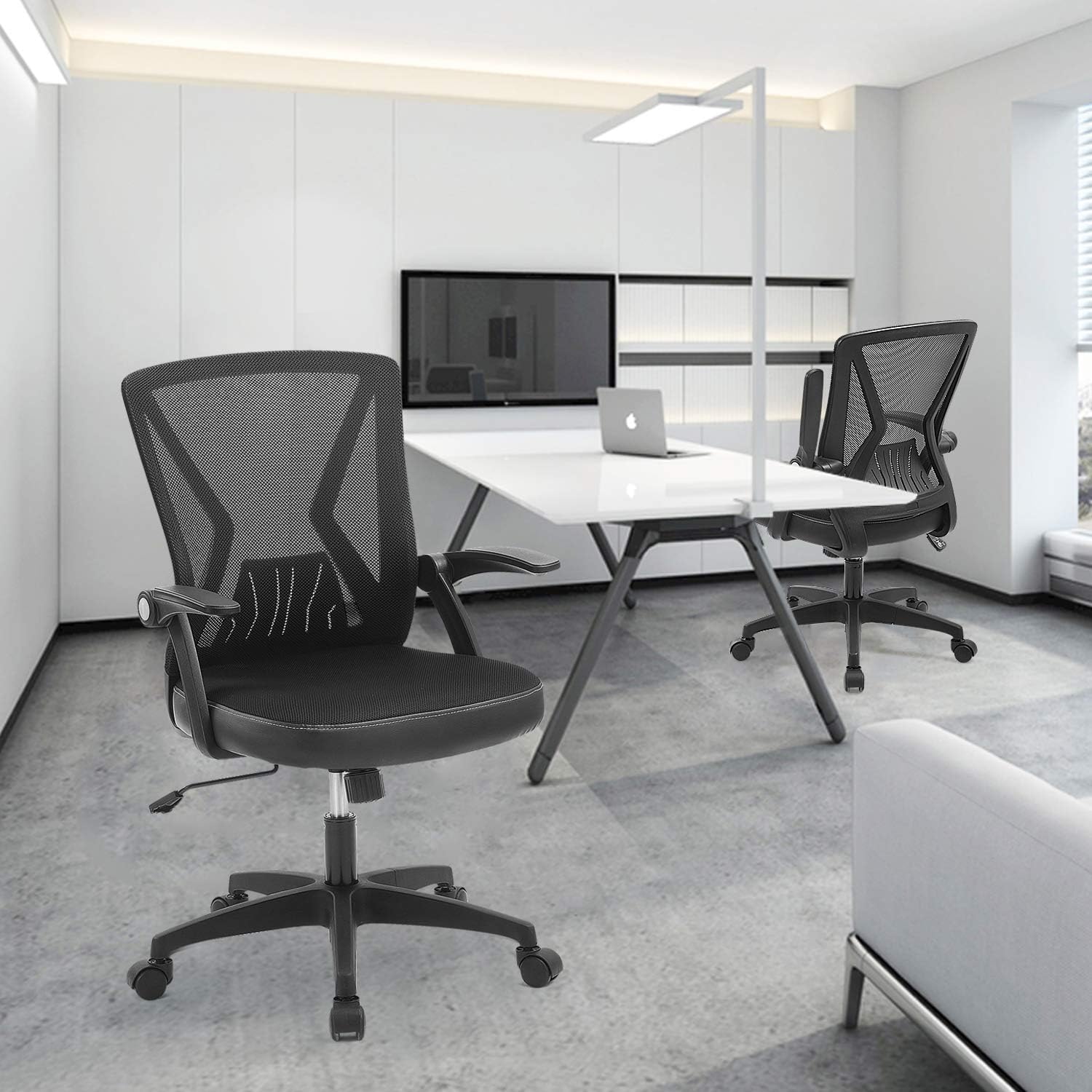 ZLHECTO Ergonomic Office Chair, Mid Back Desk Chairs with Flip Up Armrests and Lumbar Support,Weight Hold Up to 250Ibs - Adjustable Height Mesh Computer Chair for Conference Room: Furniture & Decor