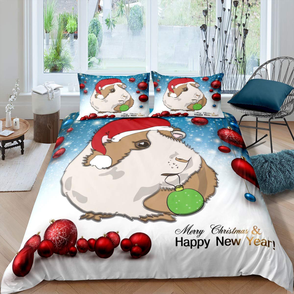 Christmas Duvet Cover Set Cartoon Guinea Pig Printed Bedding Set for Kids Boys Girls Cute Guinea Pig Comforter Cover Xmas Festival New Year Quilt Cover Bedroom Collection 2Pcs Single Size — image 1