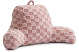 Holawakaka Checkered Reading Pillow with Arms, Adults Backrest Reading & Rest Pillows for Sitting Up in Bed, Bed Rest, Loungi