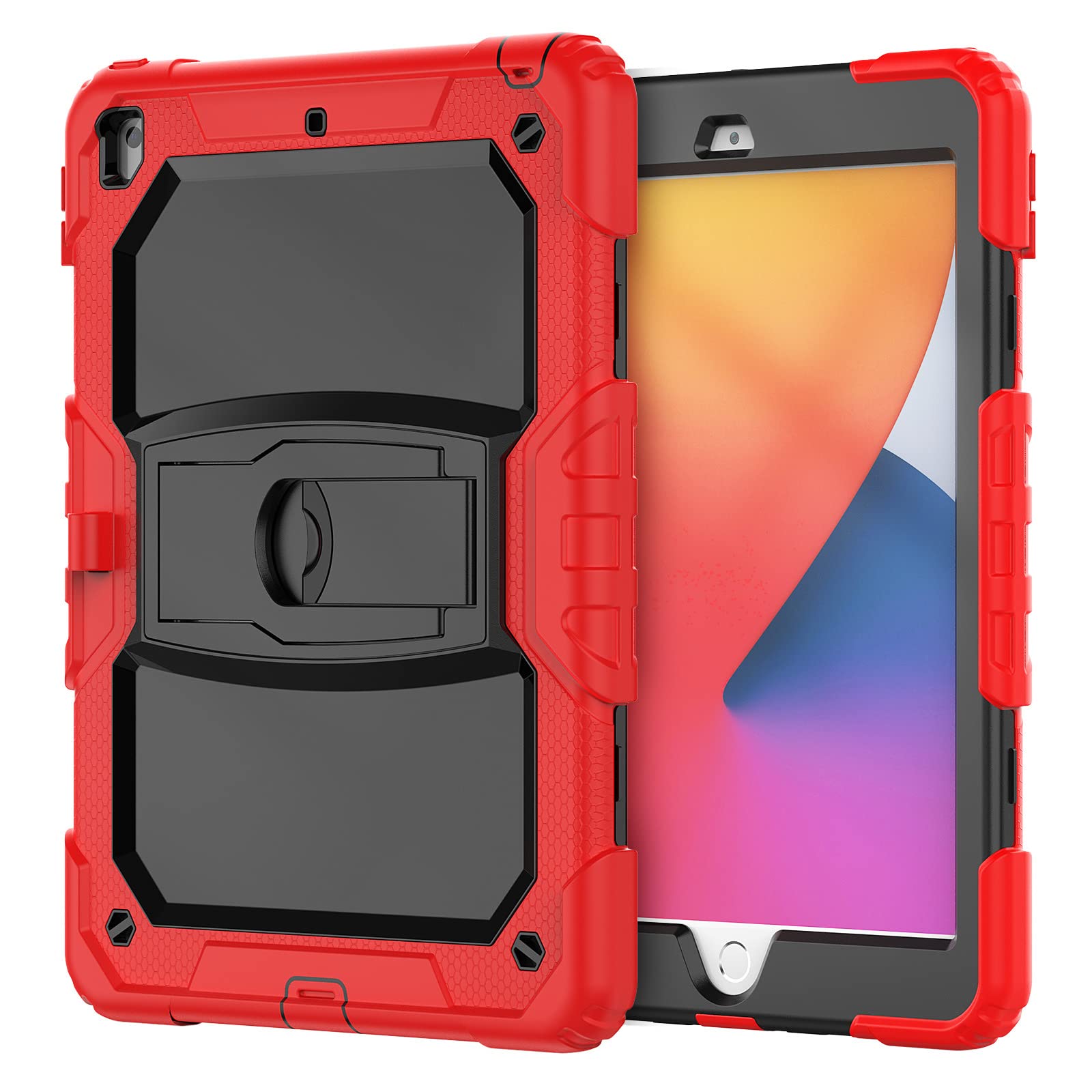 iPad 10.2 2019/iPad 8 10.2 2020 with Support, Durable, Hybrid, Shockproof, Resistant, Silicone Protective Case for Three Layer Tablets for Kids (Red)