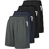4 Pack Gym Mens Shorts - Basketball Athletic Shorts Fitness Clothing | Black Workout Quick Dry Shorts with Pockets, Casual Sports Activewear, Soft Lightweight Breathable, Elastic Waistband