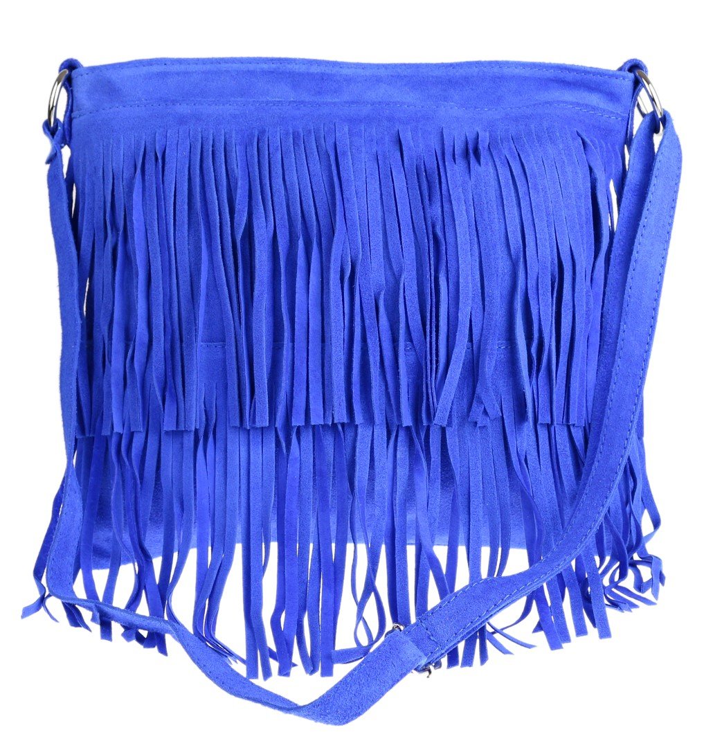 Girly Handbags Womens Large Genuine Suede Fringe Shoulder Bag Crossbody Slouch Elegant - Royal Blue