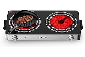 BoKinbo Electric Cooktop, Dual 2200 Watts Infrared Burner, 2 Burner Electric Hot Plate for Cooking, Knob Control Countertop &