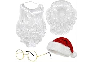 BigOtters Santa Costume Accessory, 4pcs Christmas Set with Glasses, Xmas Hat, Deluxe Long White Santa Claus Beard and Wig for Men Women Cosplay Dress up Props