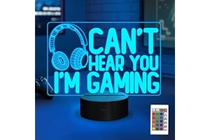 YuanDian Can't Hear You I'm Gaming Night Light, Headset Graphic Video Games Gamer Gift Funny 3D Illusion Lamp 16 Colors Changing Touch & Remote Control for Men Gamers Teenagers and Kids
