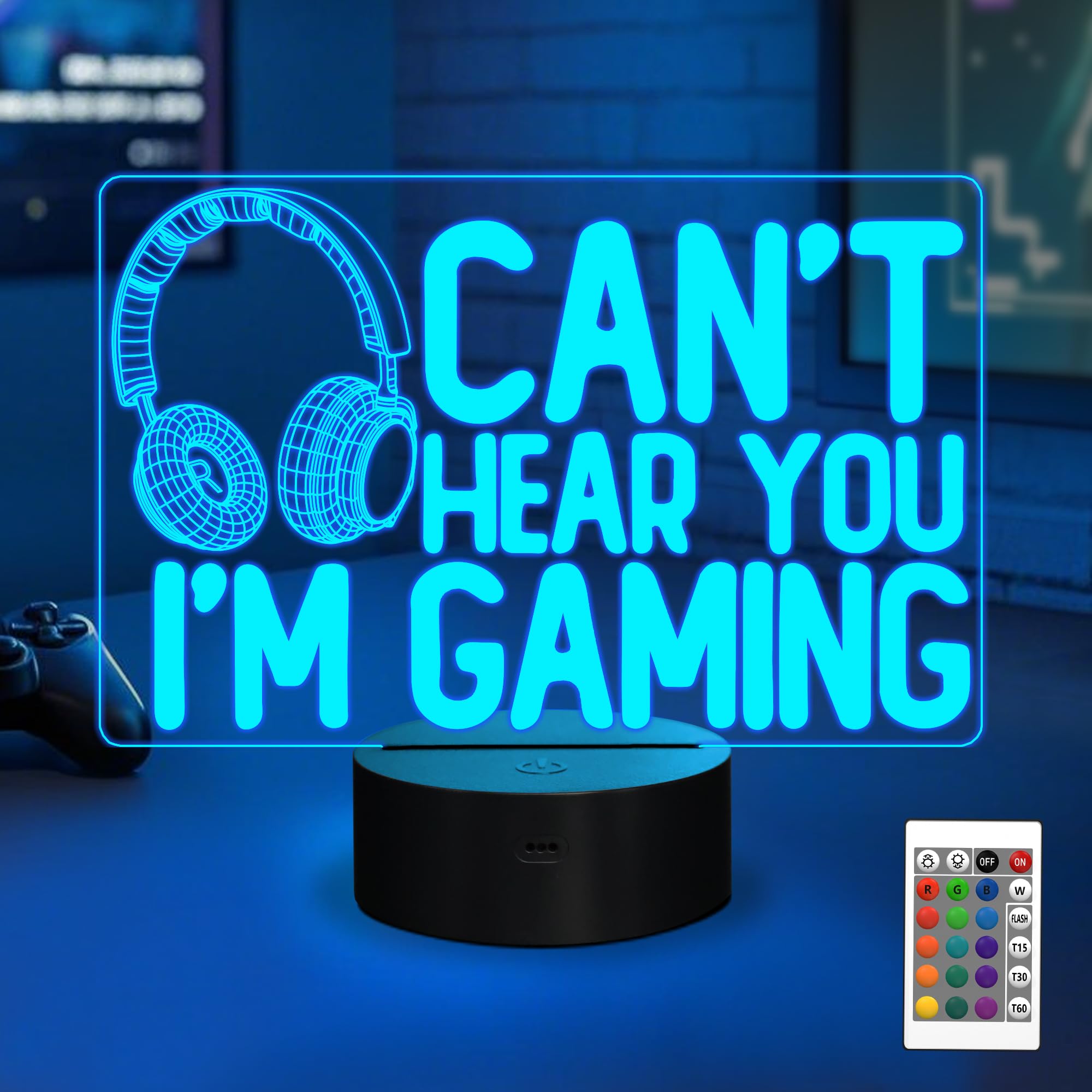 Photo 1 of YuanDian Can't Hear You I'm Gaming Night Light, Headset Graphic Video Games Gamer Gift Funny 3D Illusion Lamp 16 Colors Changing Touch & Remote Control for Men Gamers Teenagers and Kids