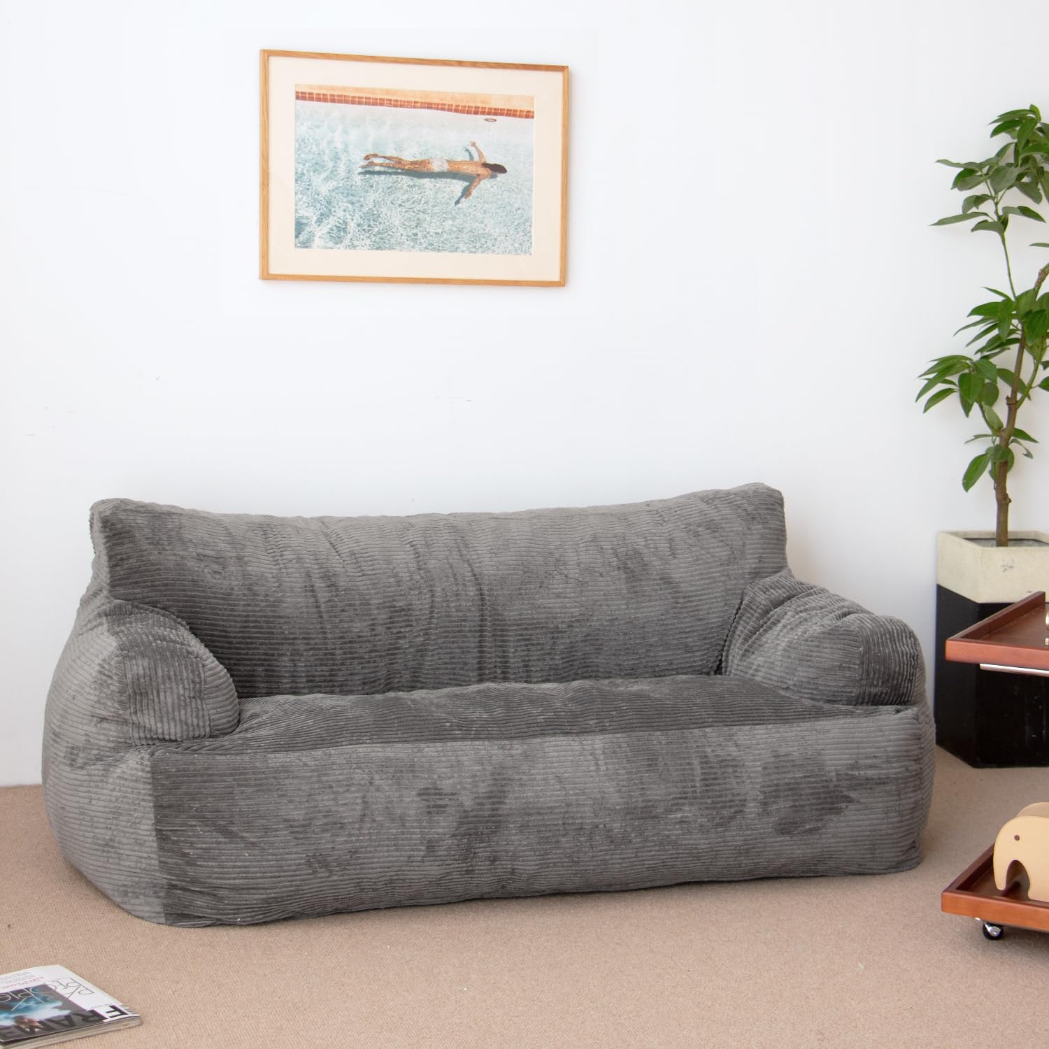 Photo 1 of N&V Giant Twin Size Bean Bag, Foam Filling, Includes Removable and Machine Washable Cover, Forest Grey