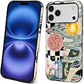 MQJCYB Case for iPhone 17 Pro Max,Hybrid Heavy Duty 2 in 1 Full Body Rugged Shockproof Protection Glossy Case for iPhone 17 Pro Max Aesthetic Collage Moon and Sun