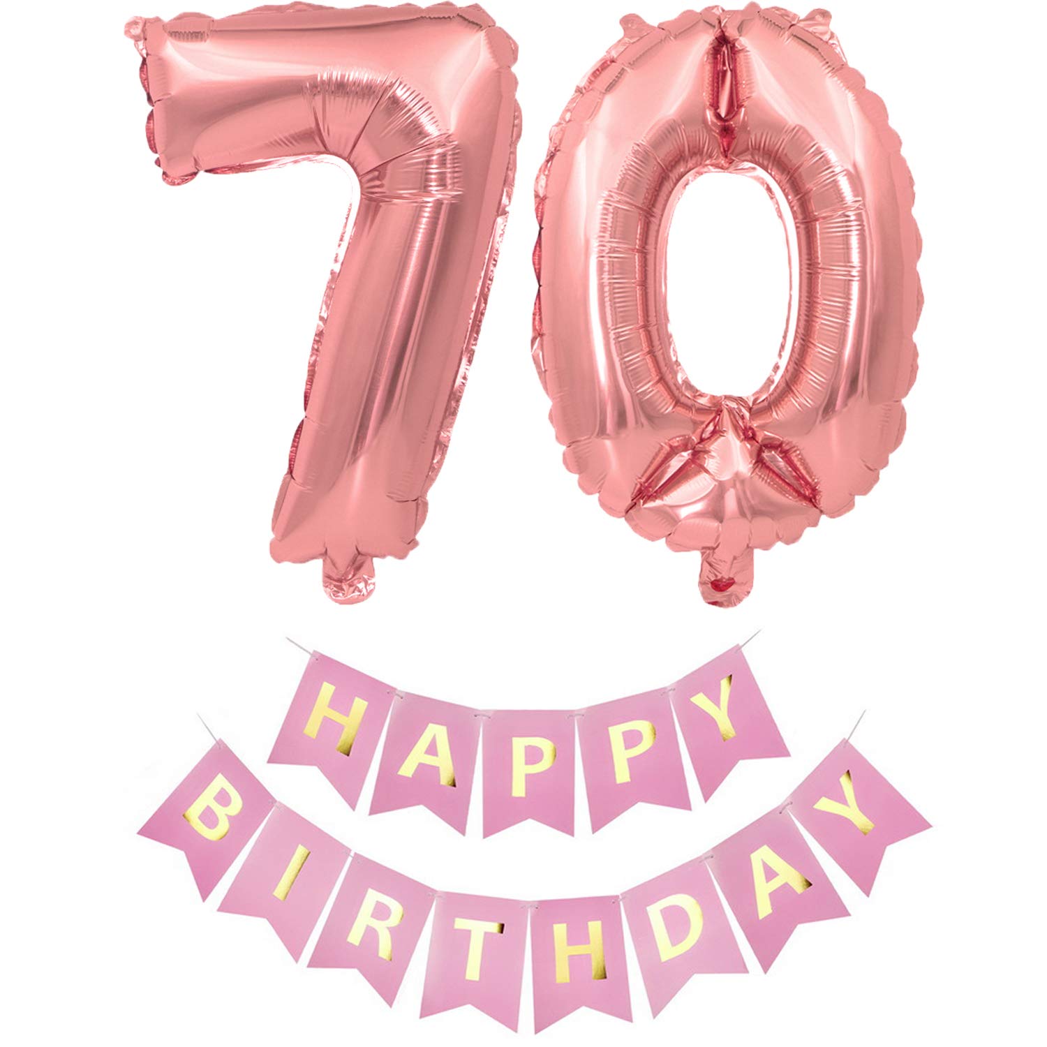 Pargleev Number 70 or 07 Helium Foil Balloons 70th 07th Happy Birthday Banners Bunting Set with 32 inch Mylar Foil Balloons for Men Women Boys Girls Party Decorations Rose Gold