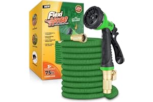 Flexi Hose with 8 Function Nozzle, 50FT - Lightweight Expandable Garden Hose, No-Kink Flexibility, 3/4 Inch Solid Brass Fittings and Double Latex Core - Green