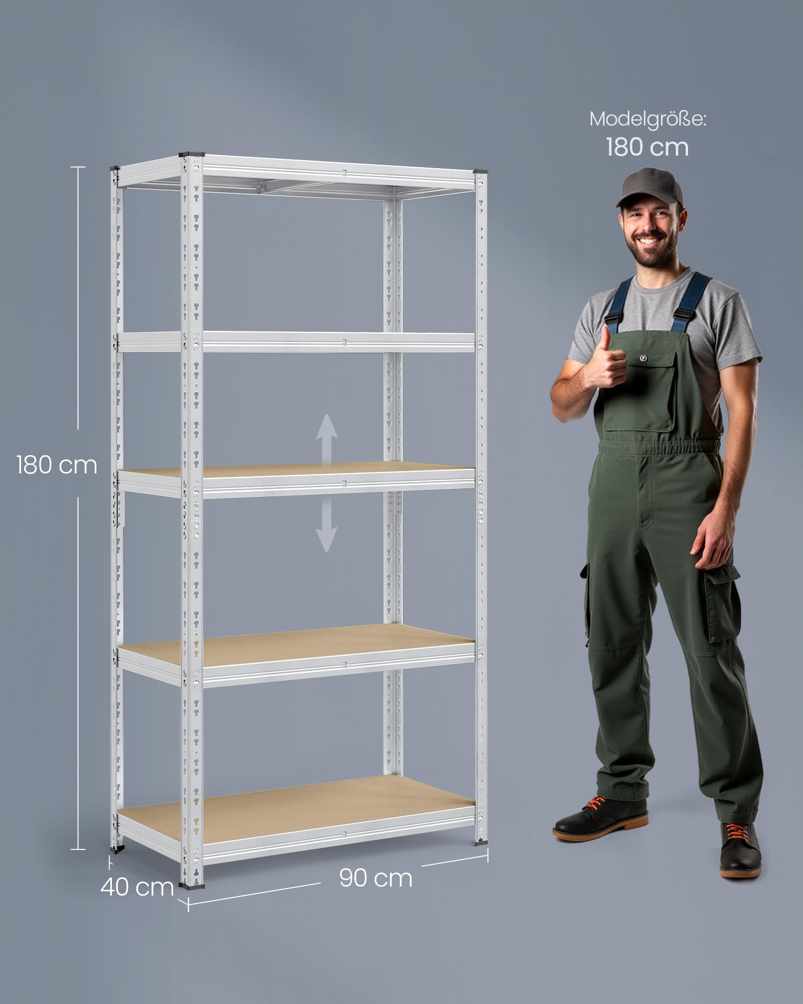 SONGMICS Schwerlastregal, 2er Set, Kellerregal, 40 x 90 x 180 cm, bis 875 kg belastbar, einfache Montage, Lagerregal, verstellbare Ablagen, Lagerregal, silbern GLR455E01 4