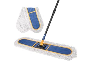 KeFanta 36" Commercial Dust Mops for Floor Cleaning,Industrial Dry Mop with Heavy Duty Long Handle,Large Cotton Reusable Mop Head,for Hardwood,Tile,Concrete,Laminate,Garage Floors(Blue)