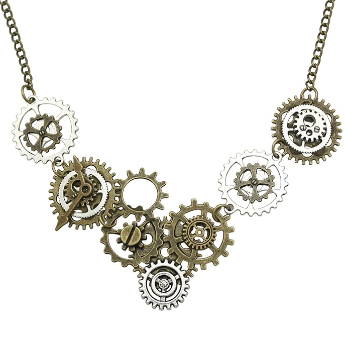 Steampunk Costumes, Outfits for Women Q&Q Fashion Vintage Gold & Silver Watch Clock Clockwork Hand Gear Cog Steampunk Necklace  AT vintagedancer.com