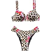 SweatyRocks Women's Leopard Floral Push Up Bikini Sets High Cut Sexy Two Piece Bathing Suit