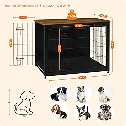 DWANTON Dog Crate Furniture with Cushion, Wooden
