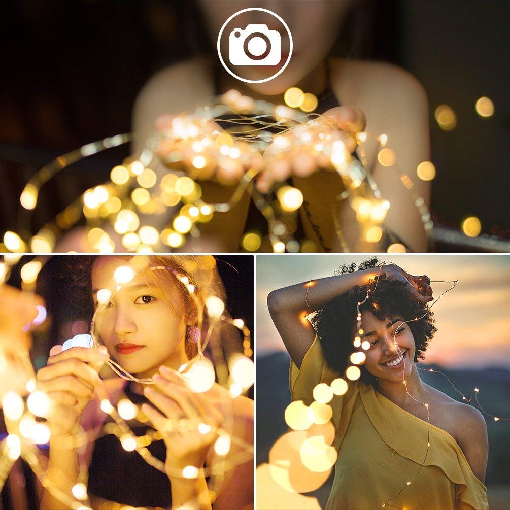 ichterkette Batterie, 2er 10M 100 LED Lichterkette Timer-Fernbedienung und IP65 Wasserdicht für Party, Garten,Hochzeit[10M] (warmweiß)