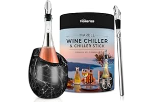 HOMERIES Marble Wine Chiller Bucket Bundle with Wine Chiller Stick - 750mL White Wine Bottle Chiller & Champagne Chiller Holder Sleeve for Parties - Hostess Wine Gifts & Accessories for Wine Lovers - Black