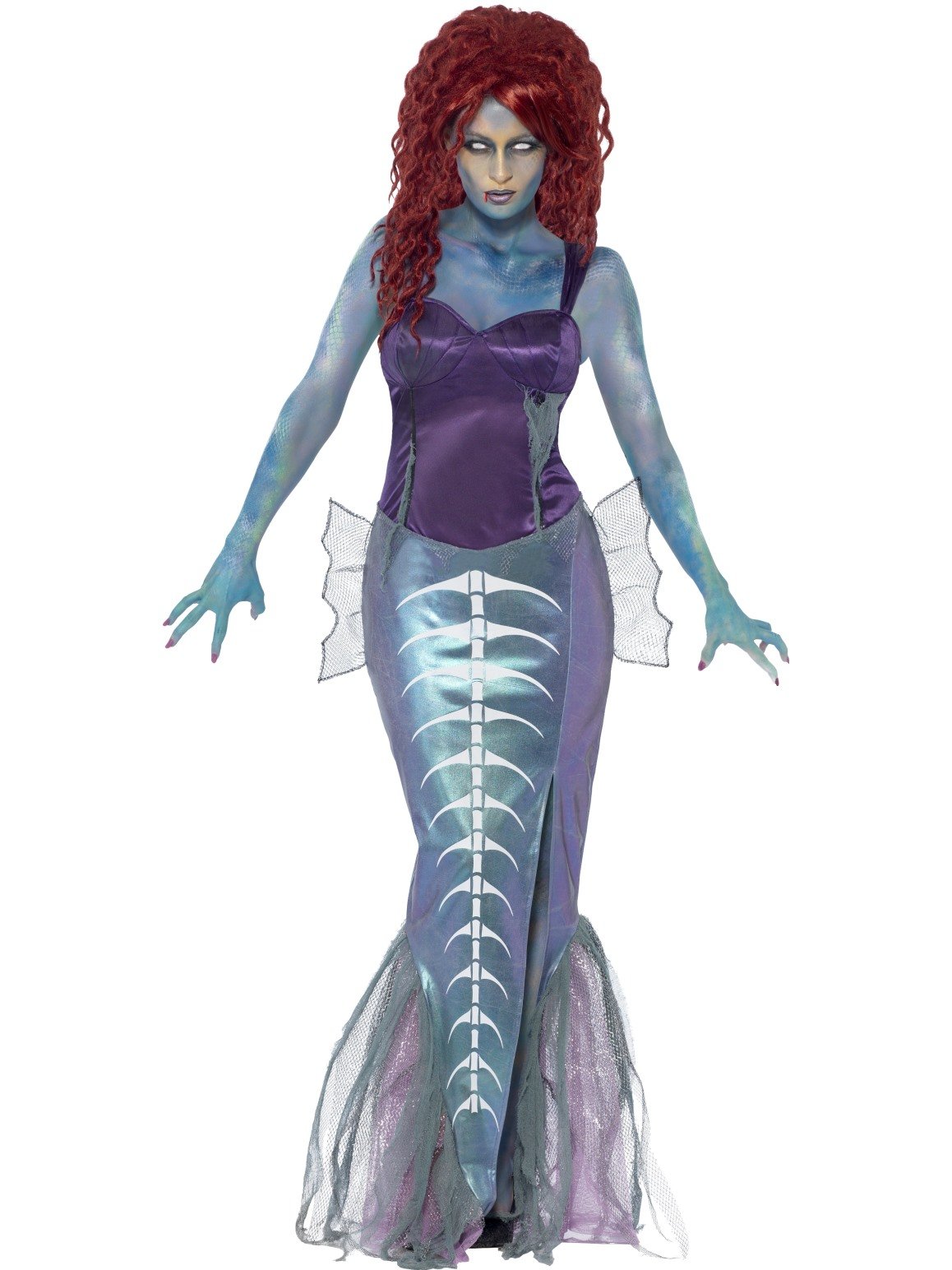 Smiffys Zombie Mermaid Costume, Purple with Top & Fishtail Skirt, Halloween Zombie Alley Fancy Dress, Mermaid Dress Up Costumes