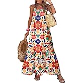 Dokotoo Women Summer Dresses 2026 Spaghetti Strap Scoop Neck Smocked Ruffle Flowy Boho Maxi Dress
