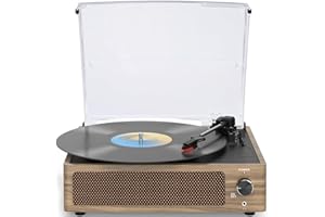WOCKODER Vintage Record Player for Vinyl with Speaker Turntable for Vinyl Records, Belt-Driven Vinyl Player Support 3-Speed Wireless Playback AUX-in Headphone RCA Line LP Players for Sound Enjoyment Wood Cyan