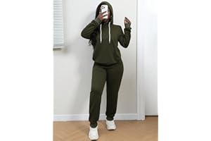 Women's Olive Green Hoodie Tracksuit Set - 2 Piece Long Sleeve Pullover Hoodie and Jogger Pants Loungewear