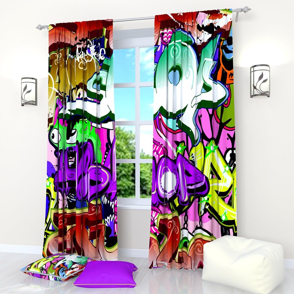 Amazon Com Factory4me Curtains For Kids Teens Graffiti Window