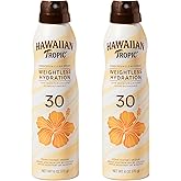 Hawaiian Tropic Weightless Hydration SPF 30 Sunscreen Spray, 6 Oz (2 Pack) | Clear body sunscreen, Lightweight texture, Water