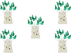 GoldGiftIdeas Silver Plated Tulsi Plant, Pooja Items for Home, Religious Return Gift for Wedding and Housewarming with Designer Potli Bags (Pack of 5)